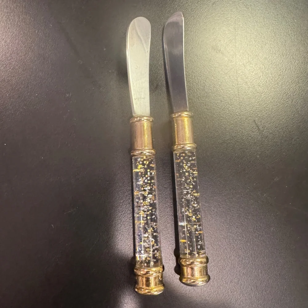 Butter Spreaders Set of 2 Gold Silver Glitter Acrylic Handles Stainless Steel